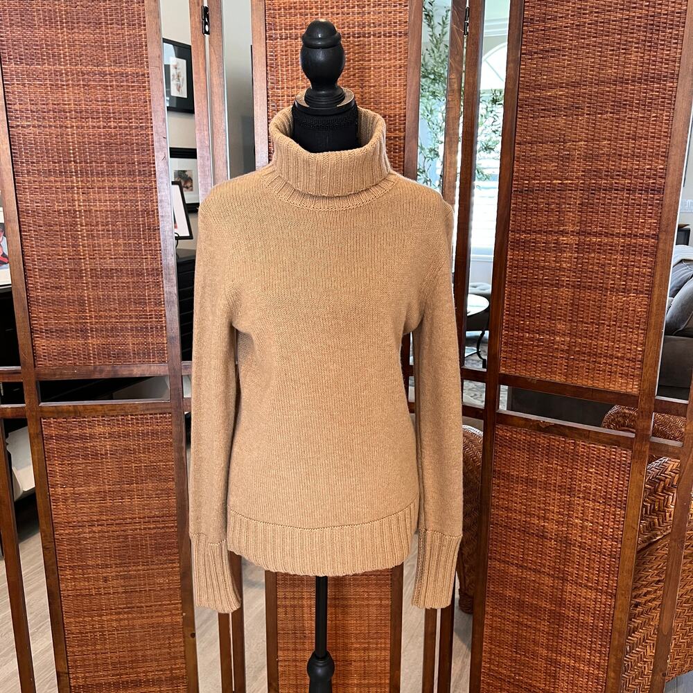 J Crew Sweater Womens Size Medium Camel Italian-Spun 100% Cashmere Turtleneck - Picture 15 of 16
